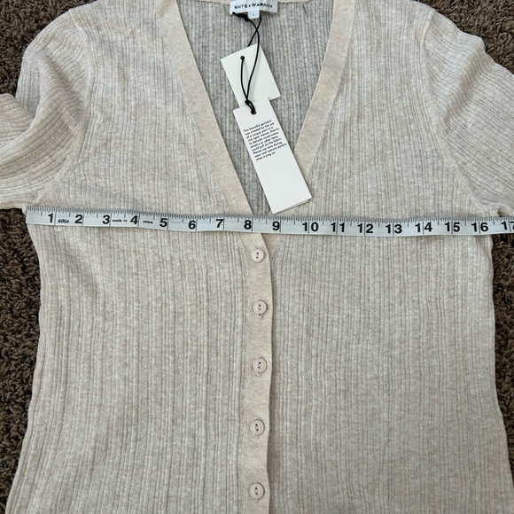 NWT White + Warren Linen Gauze Verigated Ribbed Cardi Top in Oatmeal Heather - Picture 8 of 13